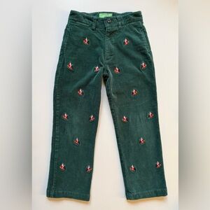 Castaway Boys Beachcomber Corduroy Pants, Hunter Green Embroidered Santa -Size 6